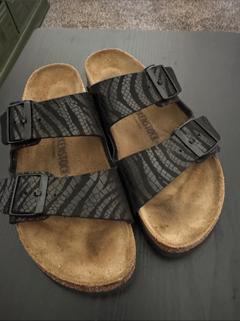 Birkenstock Zebra print Black Two-Strap Arizona Sandals